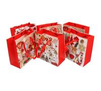 6pcs Christmas White Paper Tote Pouch with Sturdy Handles for Cookies | Reusable Carrying Option, Christmas Elements Design, Classroom Treat Exchange and Household Organization, Gift Random Style