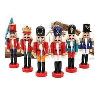 6pcs Christmas Wooden Nutcracker Ornaments,13cm Mini Figures Soldier Nutcracker Puppet,Wooden Nutcracker King Figurines Hanging Ornaments for Traditional Christmas Tree Decoration,Party Decor