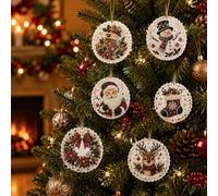 6PCS Christmas Wooden Ornaments, DIY Pearl Diamond Art Painting Craft Kit | 6 Festive Designs Diamond Art Kit, Wooden Christmas Ornaments with Hemp Rope, DIY Craft Pendant for Xmas Tree Decor