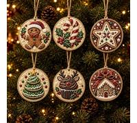 6PCS Christmas Wooden Ornaments DIY Pearl Diamond Art Painting Kit | Hanging Diamond Art Christmas Ornaments Set, 6 Festive Designs,Christmas Decor Craft,Includes Hanging String