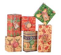 6Pcs Christmas Wrapping Paper,70 x 50cm Xmas Wrapping Paper Rolls Vintage Kraft Gift Wrap Set with Christmas Tree Snowman Elk Pattern for Xmas Gifts WrappingPaper