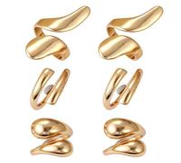 6Pcs Chunky Gold Rings for Women, Adjustable Statement Rings Women Set, Dome Teardrop Design Stackable Gold Ring Jewellery, Thick Braided Twisted Knuckle Thumb Finger Ring Set
