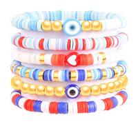 6PCS Clay Bead Bracelets for Women Preppy Cute Bracelets Jewelry Set Colorful Evil Eye Polymer Pearl Beaded Stretch Bracelets Jewelry for Women…, M, clay beads, clay beads
