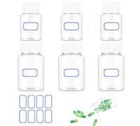 6Pcs Clear Pill Bottle Empty Plastic Pill Containers Medicine Reagent Chemical with Screw Caps Wide Mouth Lab Bottle Sealed Leak-proof for Pill Vitamins with Label Travel for Liquid Solid Powder