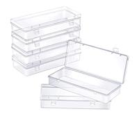 6pcs Clear Plastic Storage Containers with Hinged Lid Rectangle Small Plastic Boxes for Beads, Jewelry, Hardware,Game Pieces, Crafts Items, 6.1 x 2.56 x 1.18 Inch