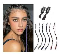 6Pcs Clip-in braid hair extensions Straight Ponytail Clip in Hair Extensions Baby Braids Front Side Bang Curtain for Women (Colorful, 18inch/45cm)