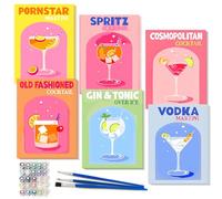 6Pcs Cocktails Paint by Numbers Kits for Adults & Children Beginners, Easy DIY Acrylic Pigment Drawing Paintwork on Clear Colored Canvas for Home Bar Hotel Wall Decor, 20x30CM/7.8x11.8in (no Frame)