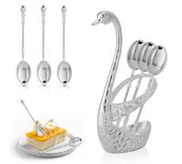 6Pcs Coffee Dessert Spoon Set,Stainless Steel Swan Base Dinnerware Set Cake Spoon Teaspoons Flatware Set for Salad Cocktail