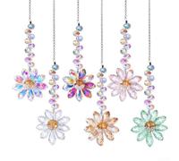 6PCS Colorful Diamond Sunflower Suncatchers| Handcrafted Hanging For Crystal Prisms for Window Garden Outdoor Indoor Decor| Sparkling For Rainbow Maker Ornaments|