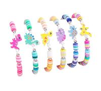6Pcs Colorful Enamel Dinosaur Cat Butterfly Flower Friendship Bracelets Boho Heishi Surfer Clay Beaded Stretch Bracelet Cute Enamel Animal Stackable Wristband for Women Preppy Y2k Party Jewelry, M