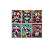 6pcs Colorful Graffiti Animals Canvas Wall Art Gamer Earphone Animal Poster Lion Tiger Cat Dog Orangutan Giraffe Funky Paintings Pictures Pop Art Wall Decor for Teen Boys Children Game Room