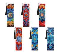 6PCS Colorful Mandalas Diamond Art Painting Bookmarks, 5D Special Shaped DIY Crystal Bookmark Kit with Tassels, Rhinestone Art Craft Supplies for Adults Women, Reading Gift for Lovers Book Club