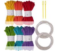 6Pcs Colorful Polyester Rope Big Eye Needle And Sculpting Wire 7mmX5Meters Hollow Braided For Art Craft Knitting Hollowed Braided