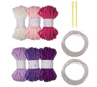 6Pcs Colorful Polyester Rope Big Eye Needle And Sculpting Wire 7mmX5Meters Hollow Braided Rope For Art Craft Knitting Aluminum Wire And Yarns