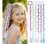 6PCS Coloured Braids Hair Extensions, Braided Ponytail Extension with Elastic Tie, Colorful Ponytail Hairpieces Accessories for Women Kids Girls Daily Wear Party Gifts Cosplay Dress Up