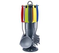 6pcs Colourful High Grade Plastic Utensil Set and Black Carousel Stand