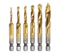 6pcs Combination Drill Tap Bit Set 1/8-40 BSW to 3/8-16 BSW High-Speed Steel 1/4" Hex Shank Titanium Coated Screw Threading Drilling Tapping Tool Kit