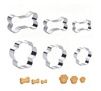 6Pcs Cookie Cutters,Stainless Steel Dog Paw Bone Shaped Biscuit Cutters Set