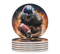 6PCS Cool American Football Coasters Non-Slip Round Drink Coasters with Ceramic Stone and Cork Base, Heat Resistant Absorbent 33.00Stone Coaster Set for Kinds of Mugs and Cups, 4 Inch