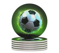 6PCS Cool Soccer Ball Coasters Non-Slip Round Drink Coasters with Ceramic Stone and Cork Base, Heat Resistant Absorbent 33.00Stone Coaster Set for Kinds of Mugs and Cups, 4 Inch