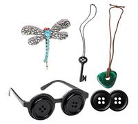 6PCS Coraline Costume Accessories Set, Button Eyes Glasses, Key Necklace, Dragonfly Hair Clip, Stone Necklace, Halloween Cosplay for Women Girls, Movie Theme Party