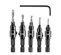 6Pcs Countersink Drill Bit Set, 5Pcs Quick Change 1/4" Hex Shank Adjustable Countersink with 1 Hex Wrench, Woodworking Counter-sink Drill Bits for Drilling Holes in Wood, Composite Panels, Plastics