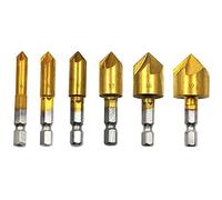 6Pcs Countersink Drill Bits,90 Degree Chamfering Drill Bit 1/4" Hex Shank Wood Drilling Bits 5 Flute HSS Titanium Coated Center Countersink Bits for Wood Quick Change Bit,6mm-19mm