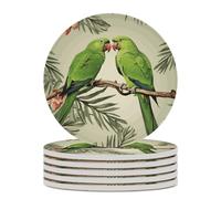 6PCS Couple Parrots Olive Coasters Non-Slip Round Drink Coasters with Ceramic Stone and Cork Base, Heat Resistant Absorbent 33.00Stone Coaster Set for Kinds of Mugs and Cups, 4 Inch