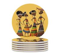 6PCS Creative African Culture Coasters Non-Slip Round Drink Coasters with Ceramic Stone and Cork Base, Heat Resistant Absorbent 33.00Stone Coaster Set for Kinds of Mugs and Cups, 4 Inch