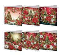 6pcs Creative Christmas Theme Diamond Art Set, Greeting Cards for Memorable Wishes - DIY Craft Project with Adorable Patterns, for Xmas Valentine's Day, Mother's Day (Christmas Tree)