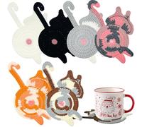 6Pcs Creative Cute Cat Coaster,Crochet Drink Coaster,for Desk at Work Woven Coasters Knitted Funny Cat Gift Cute Coaster Set Tea and Coffee Coasters Gifts for Cat Lovers for Women Table