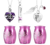 6Pcs Cremation Urn Necklace, Ash Urn Pendant Necklace with 3 Urns for Memorial Keepsake Stainless Steel Waterproof, 3 Styles: Heart-shaped Stone, Heart-shaped Wing Box, and Cylindrical(purple)