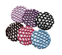 6PCS Crochet Bun Cover Snood Hair Net Rhinestone Decor Colorful Knit Mesh Fabric Bun Holders for Women Girls Ballet Dance Skating Office Pro Random Color Delivery