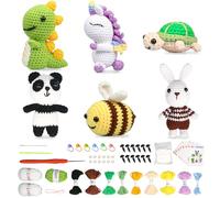 6Pcs Crochet Kit for Beginners, Crochet Starter Kit with Step-by-Step Video Tutorials, Beginner Crochet Kit for Adults Kids DIY Craft, Crochet Animal Kits for Crochet Lovers