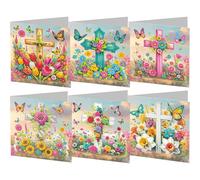 6PCS Cross Design 5D Diamond Painting Greeting Card Kits DIY Craft Religious Diamond Art Cards with Envelopes Spiritual Paint Card for Adults Kids Beginners Family Friend Birthday Xmas Gifts