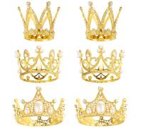 6pcs Crown Cake Topper，UHOMENY 3 Styles Luxury Crystal Pearl Crown Mini Vintage Crown Cupcake Topper Girl Crown Headdress Birthday Wedding Party Flower Crystal Crown Decoration Ornament (gold)