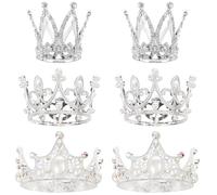 6pcs Crown Cake Topper，UHOMENY 3 Styles Luxury Crystal Pearl Crown Mini Vintage Crown Cupcake Topper Girl Crown Headdress Birthday Wedding Party Flower Crystal Crown Decoration Ornament (sliver)