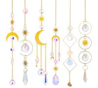6Pcs Crystals, Colorful Hanging Sun Catcher Decoration Windows Ornament with Chain Pendant for Garden, Home Indoor Outdoor