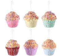 6Pcs Cupcake Party Decorations Ornaments, Hanging Christmas Tree Candy Gift, Macaron Color Dessert Cupcake Pendant Set for Xmas New Year Easter Birthday Home Party Supplies (Cupcake)