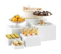 6Pcs Cupcake Stand Buffet Risers, White Acrylic Food Display Riser Boxes, Cube Food Stands Dessert Table Display Set for Weddings, Cupcake, Candy, Brunch, Dessert, Collectibles, Jewelry or Parties