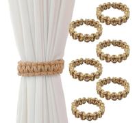 6Pcs Curtain Tie Backs, Braided Cotton Linen Tiebacks for Curtains, No-Tools Installation, Rustic Style Curtain Ties for Thin and Thick Drapes, Boho Home Decor