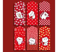 6PCS Cute Antiquity Lucky Cat Red Envelope, Colorful Lucky Money Red Packet for Kids