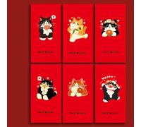 6PCS Cute Antiquity Lucky Cat Red Envelope Thickened Rectangular Red Packet Colorful Lucky Money Bag Kids