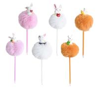 6pcs Cute Bunny Pen Easter Bunny Black Ink Gel Pens Cute Rabbit Pen Easter Plush Bunny Dolls Pen for Student Stationery School Office Supplies Easter Stocking Fillers