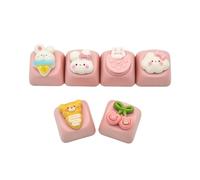 6PCS Cute Custom Keycaps - Cartoon Rabbit Bear Keycap Replacement Key for Cherry MX Mechanical Keyboards, Decoration for Computer Gaming Keyboards