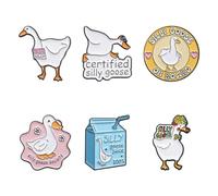 6Pcs Cute Goose Letter Lapel Pin Funny Words Animal Enamel Pin Set Duck Juice Box Brooches Badge Clothes Backpack Decoration For Kids Men Women