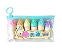 6pcs Cute Mini Highlighter Pen Cartoon Ice Cream Shape Fluorescent Marker Pens School Office Stationery Highlighter Pen