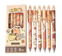 6Pcs Cute Retractable Pens,Erasable Pens Blue,E/rasable Gel Ink Pens,Cute Stationary for Girls,Friction Pen Blue,Cartoon Capybara Ballpoint Pens,0.5mm Pen,Er/asable Pens Animals,Cute Erasable Pens