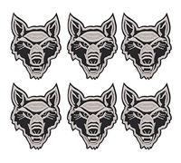 6pcs Cute Wolf Cub Patch Iron On Applique DIY Fabric Sticker for Clothes Bags Hats Home Decor Gray Wolf Head Looking Up Wolf Cub Standing Wolf Cub (Gray Wolf Head)