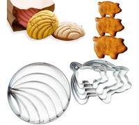 6Pcs Cutter Mexican Bread Mold Shell Shaped Cookie Cutter, Premium Food Grade Stainless Steel Two Sided Mold for Cortador De Conchas De Pan Mexicano